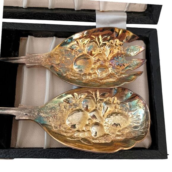 Raimond Sheffield England Serving Salad Spoon Fork Silver Plate Kings Fruit Vtg. - Picture 12 of 16